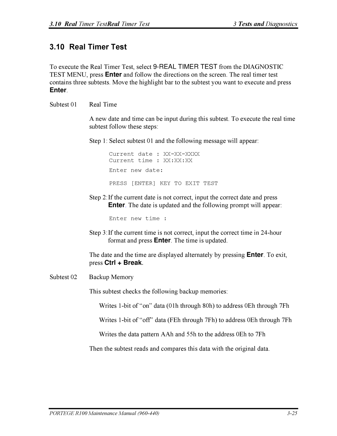 Toshiba R100 manual Real Timer TestReal Timer Test Tests and Diagnostics 