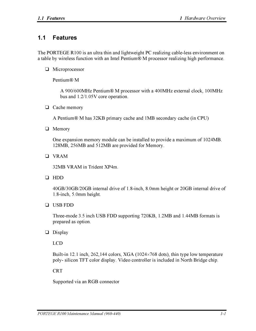 Toshiba R100 manual Features, Usb Fdd 