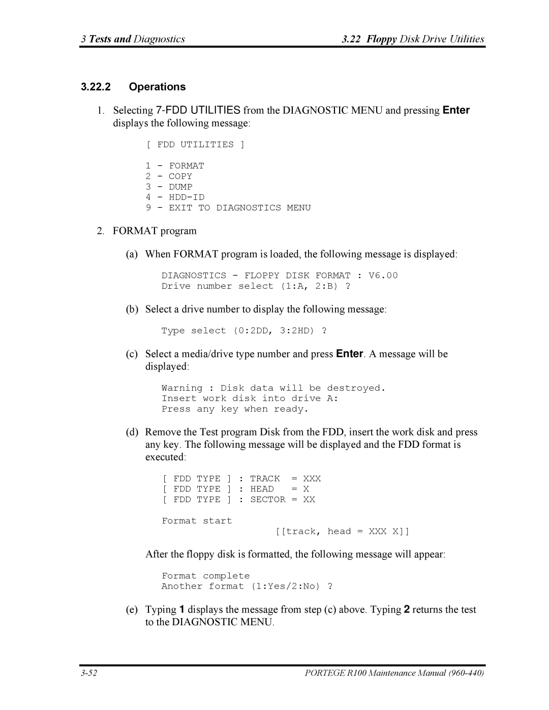 Toshiba R100 manual Tests and Diagnostics Floppy Disk Drive Utilities, Operations 