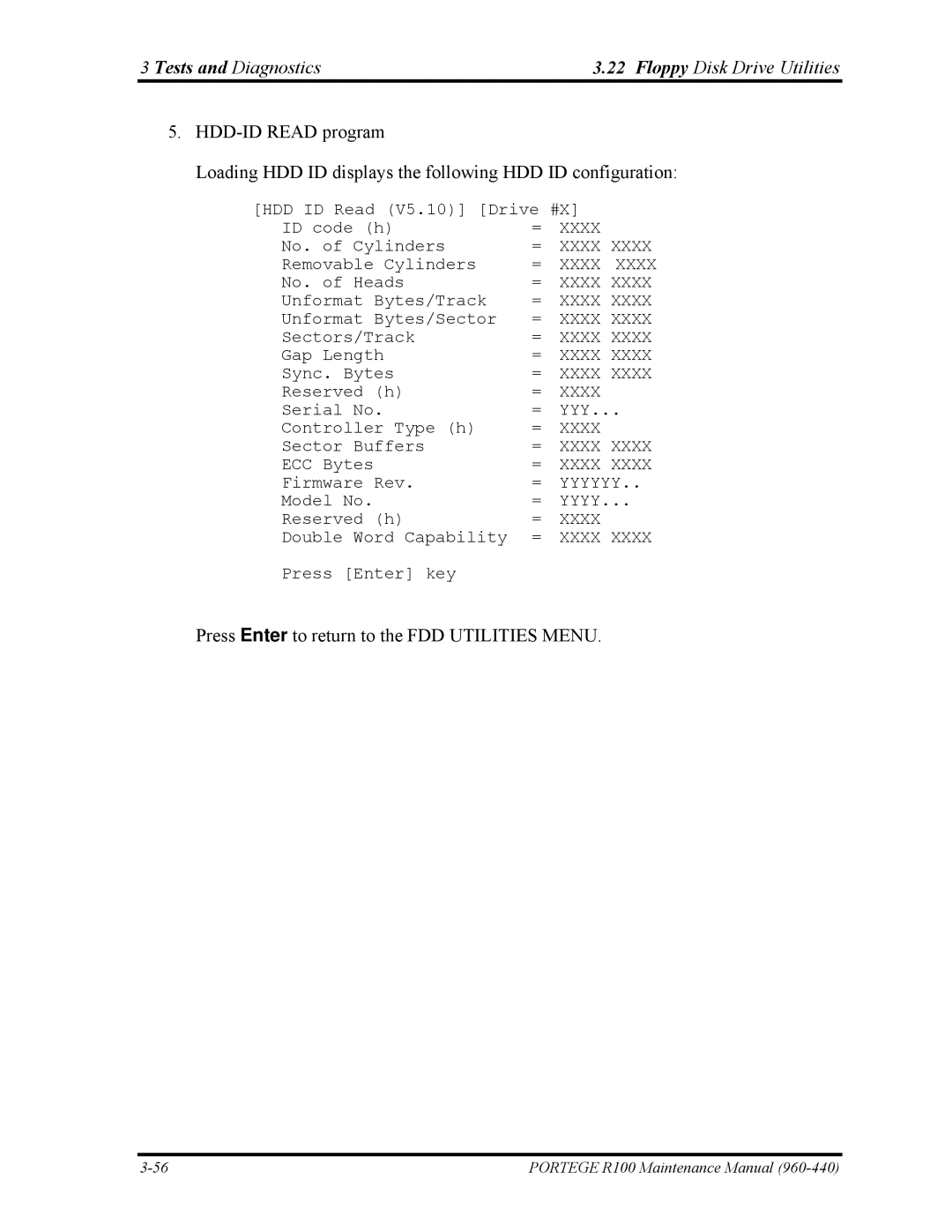 Toshiba R100 manual Press Enter to return to the FDD Utilities Menu 