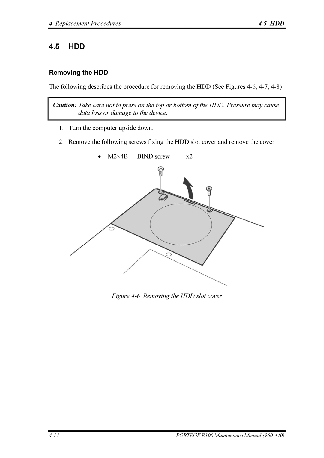 Toshiba R100 manual Hdd, Removing the HDD 