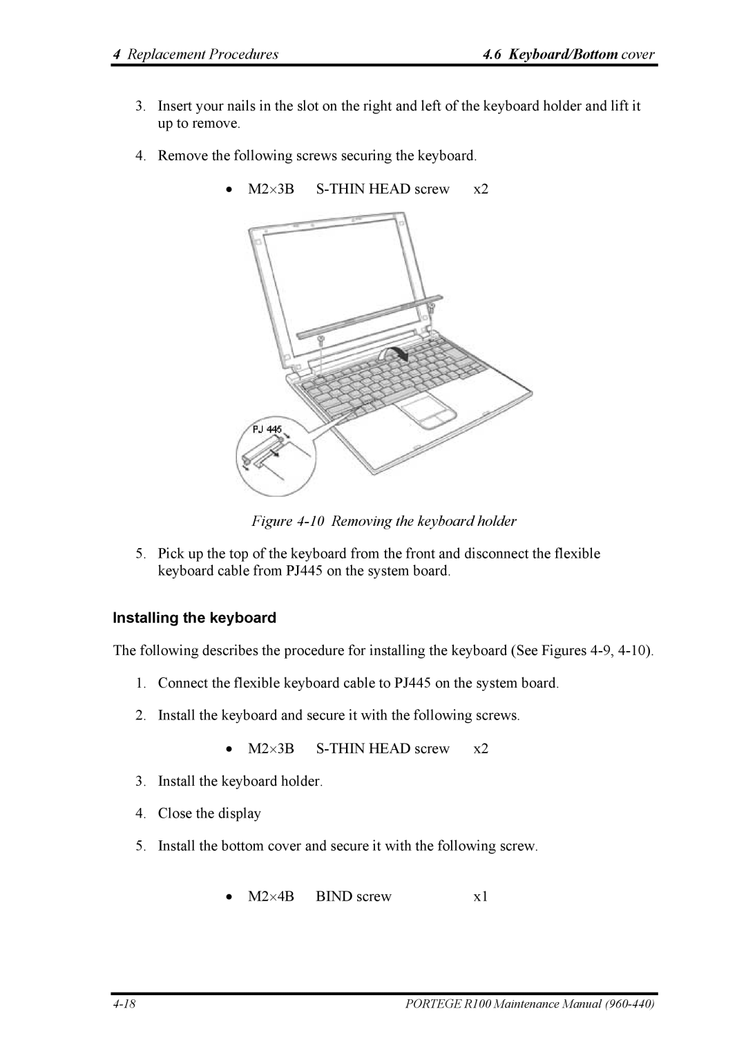 Toshiba R100 manual Removing the keyboard holder, Installing the keyboard 