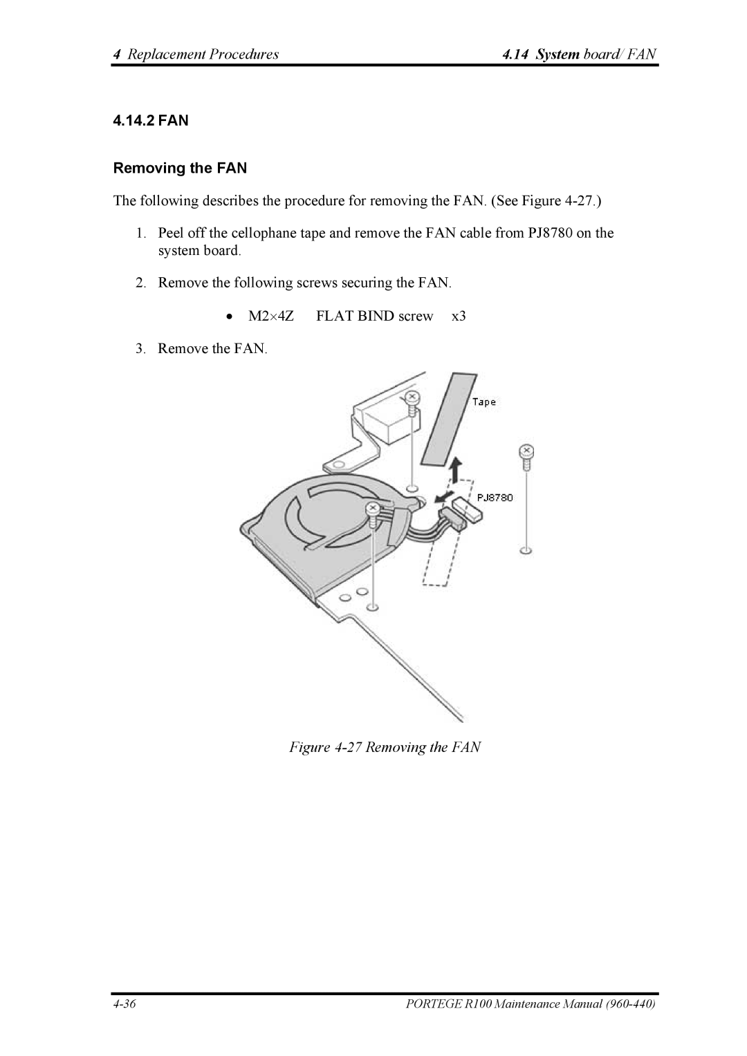 Toshiba R100 manual FAN Removing the FAN 