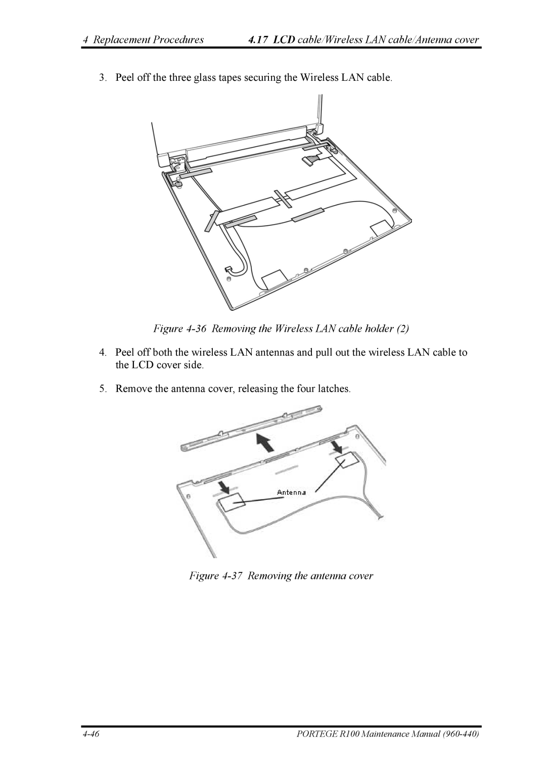 Toshiba R100 manual Removing the Wireless LAN cable holder 