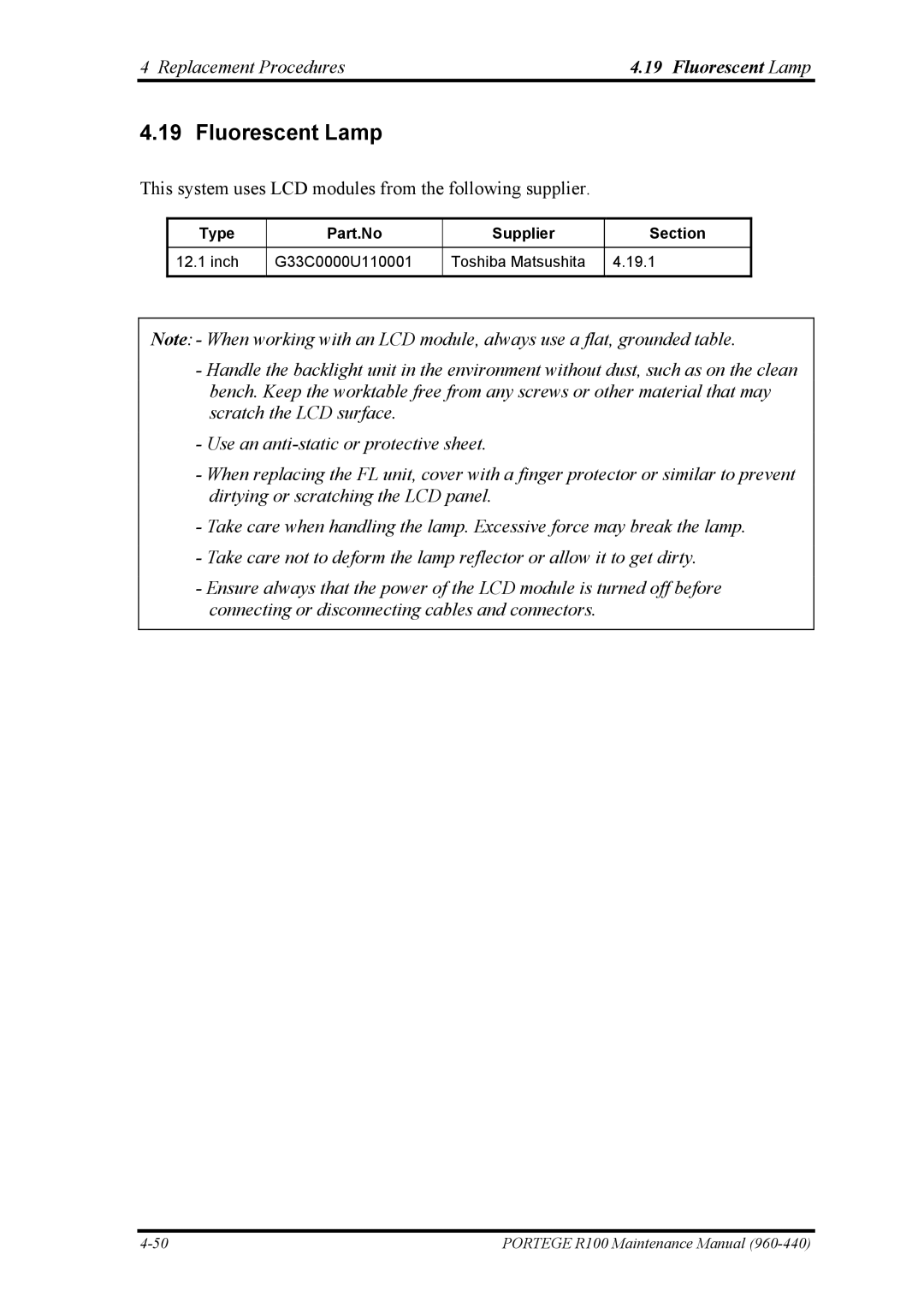 Toshiba R100 manual Fluorescent Lamp 