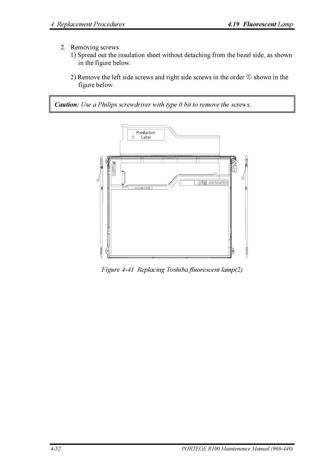 Toshiba R100 manual Replacing Toshiba fluorescent lamp2 