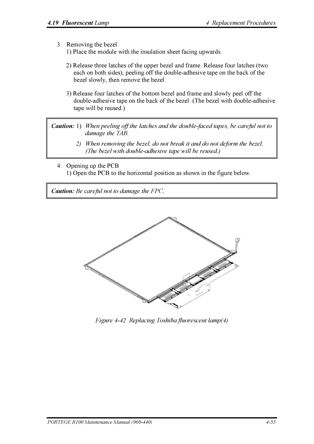 Toshiba R100 manual Replacing Toshiba fluorescent lamp4 