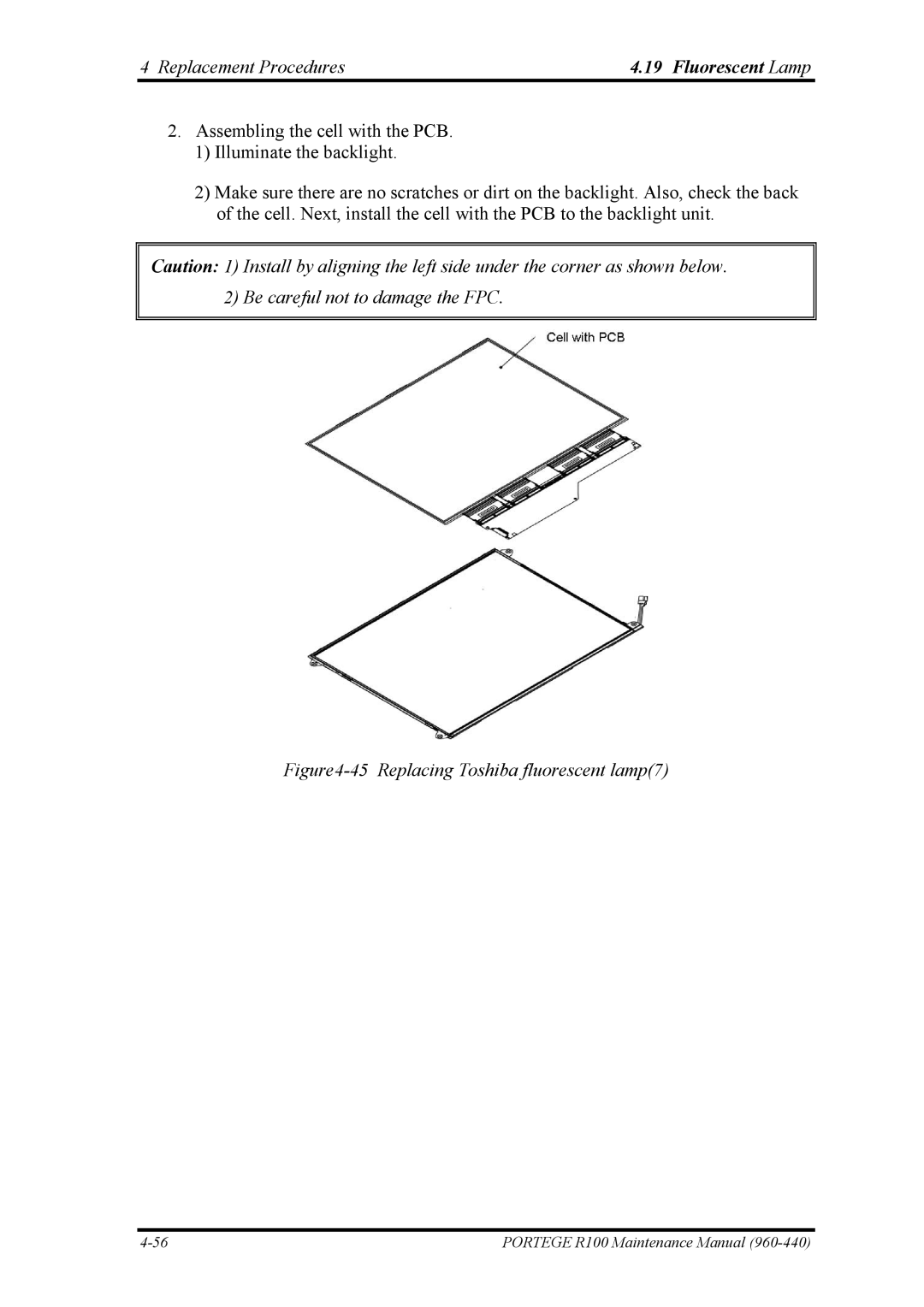 Toshiba R100 manual Replacing Toshiba fluorescent lamp7 