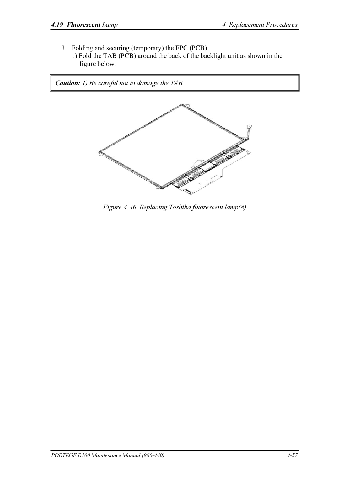 Toshiba R100 manual Replacing Toshiba fluorescent lamp8 