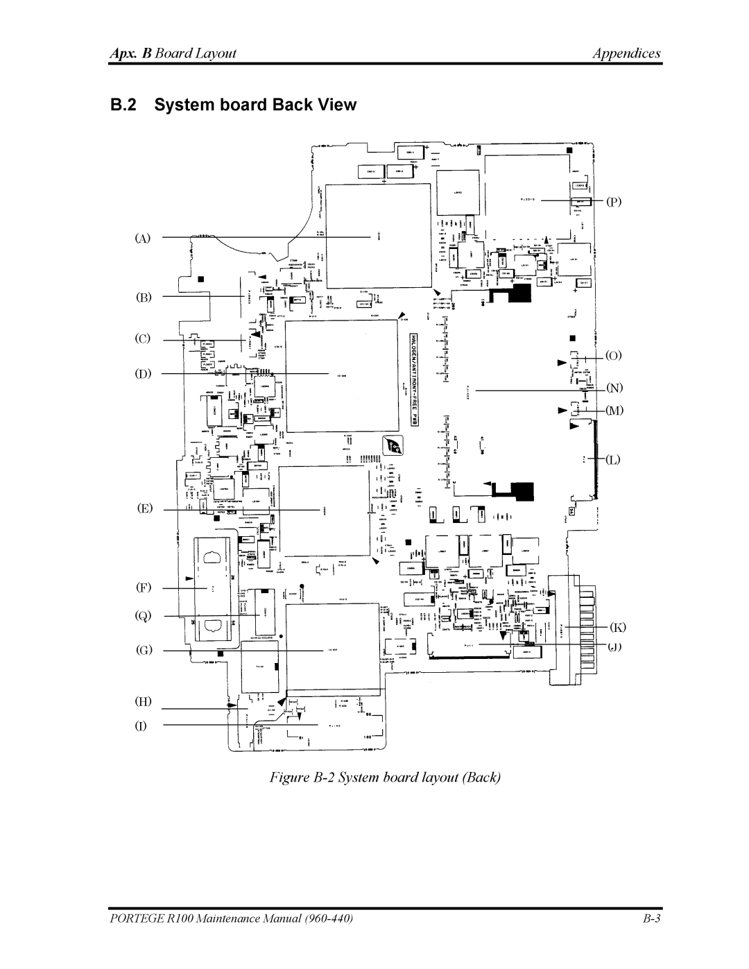 Toshiba R100 manual System board Back View, Figure B-2 System board layout Back 