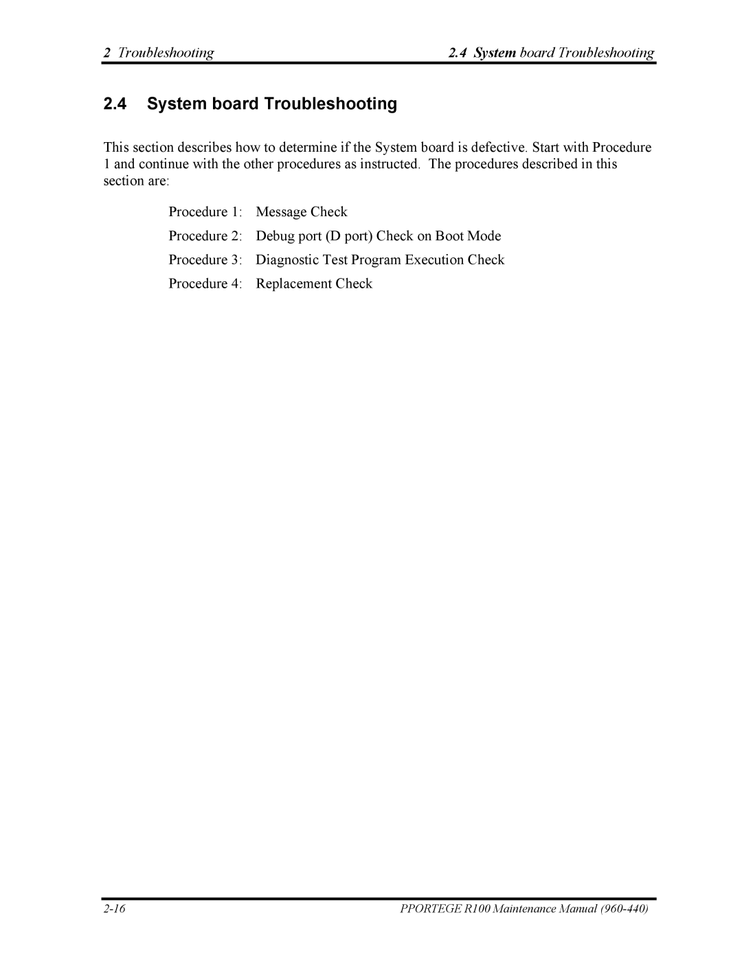 Toshiba R100 manual System board Troubleshooting 