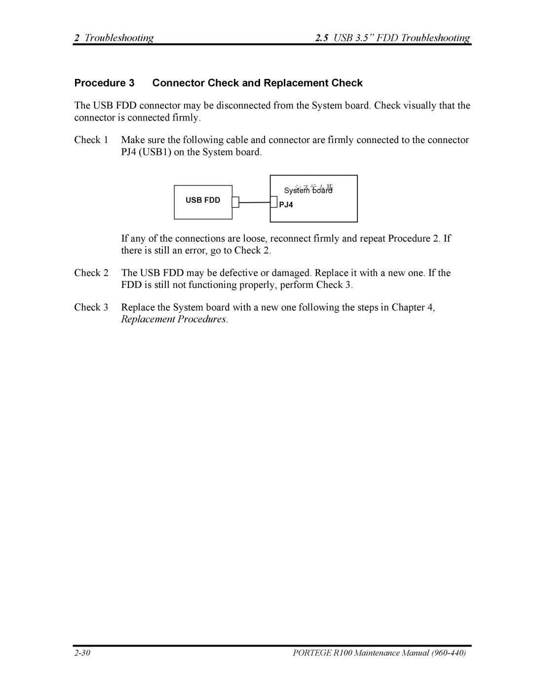 Toshiba R100 manual Procedure 3 Connector Check and Replacement Check 