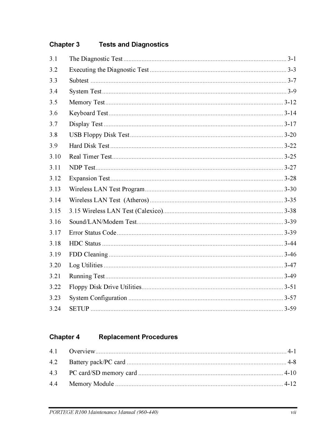 Toshiba R100 manual Chapter Tests and Diagnostics, Chapter Replacement Procedures 