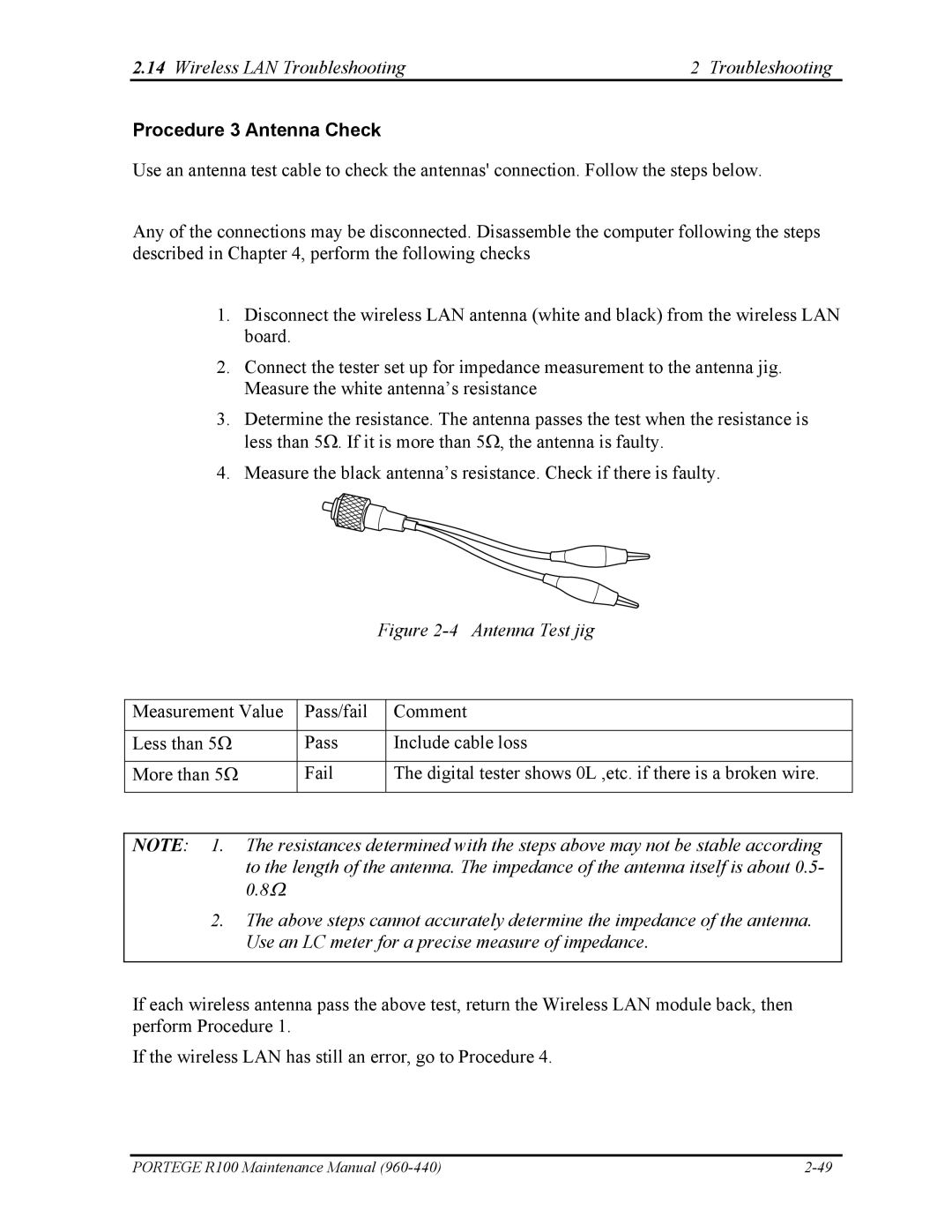 Toshiba R100 manual Procedure 3 Antenna Check, Antenna Test jig 