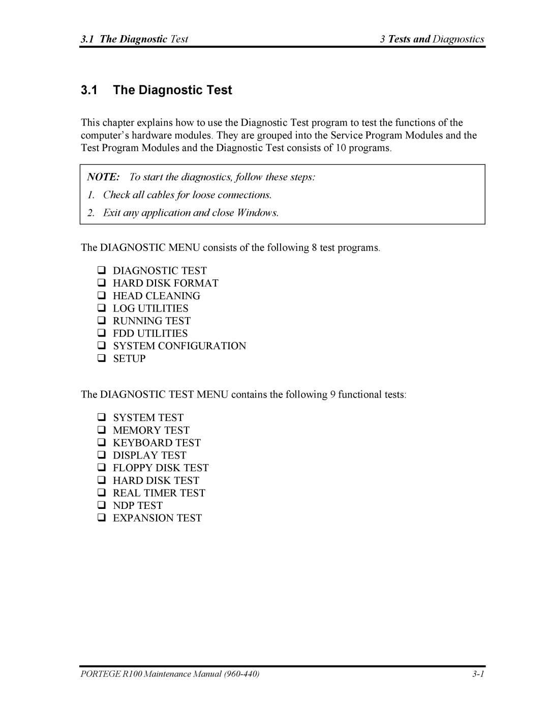 Toshiba R100 manual Diagnostic Test 