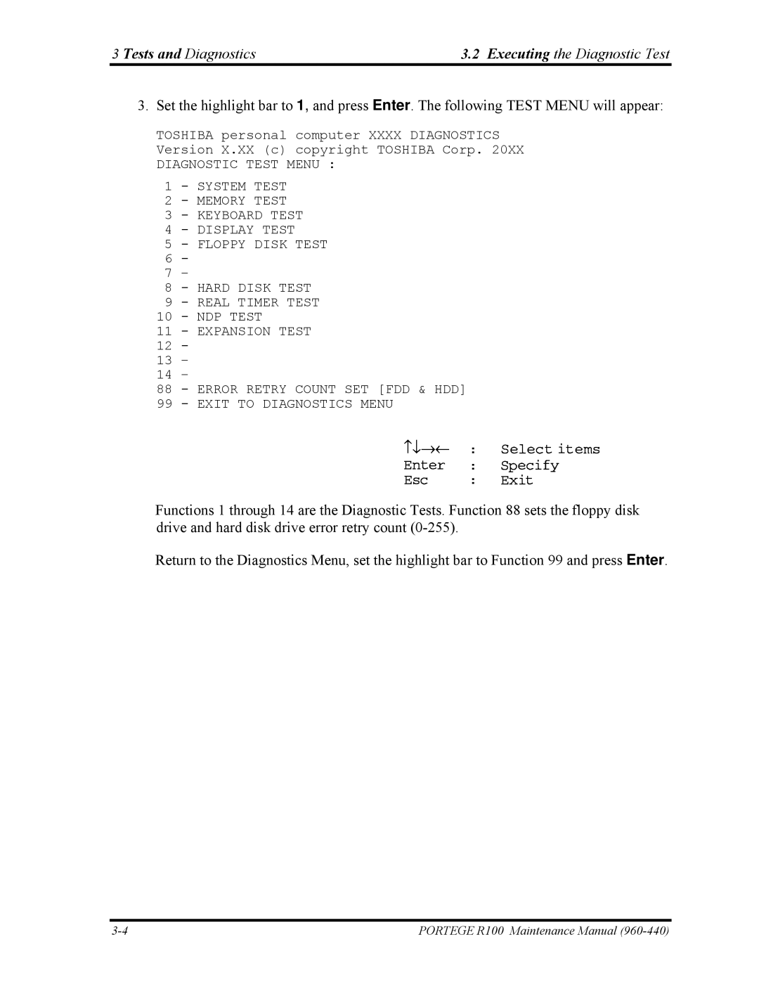 Toshiba R100 manual Tests and Diagnostics Executing the Diagnostic Test 