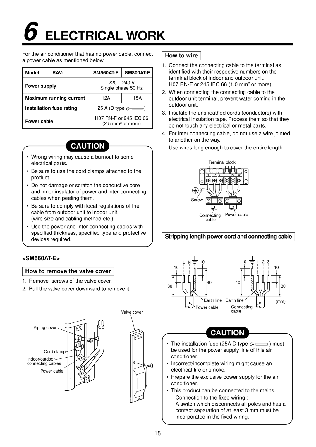 Toshiba R410A service manual Electrical Work, SM560AT-E How to remove the valve cover, How to wire 