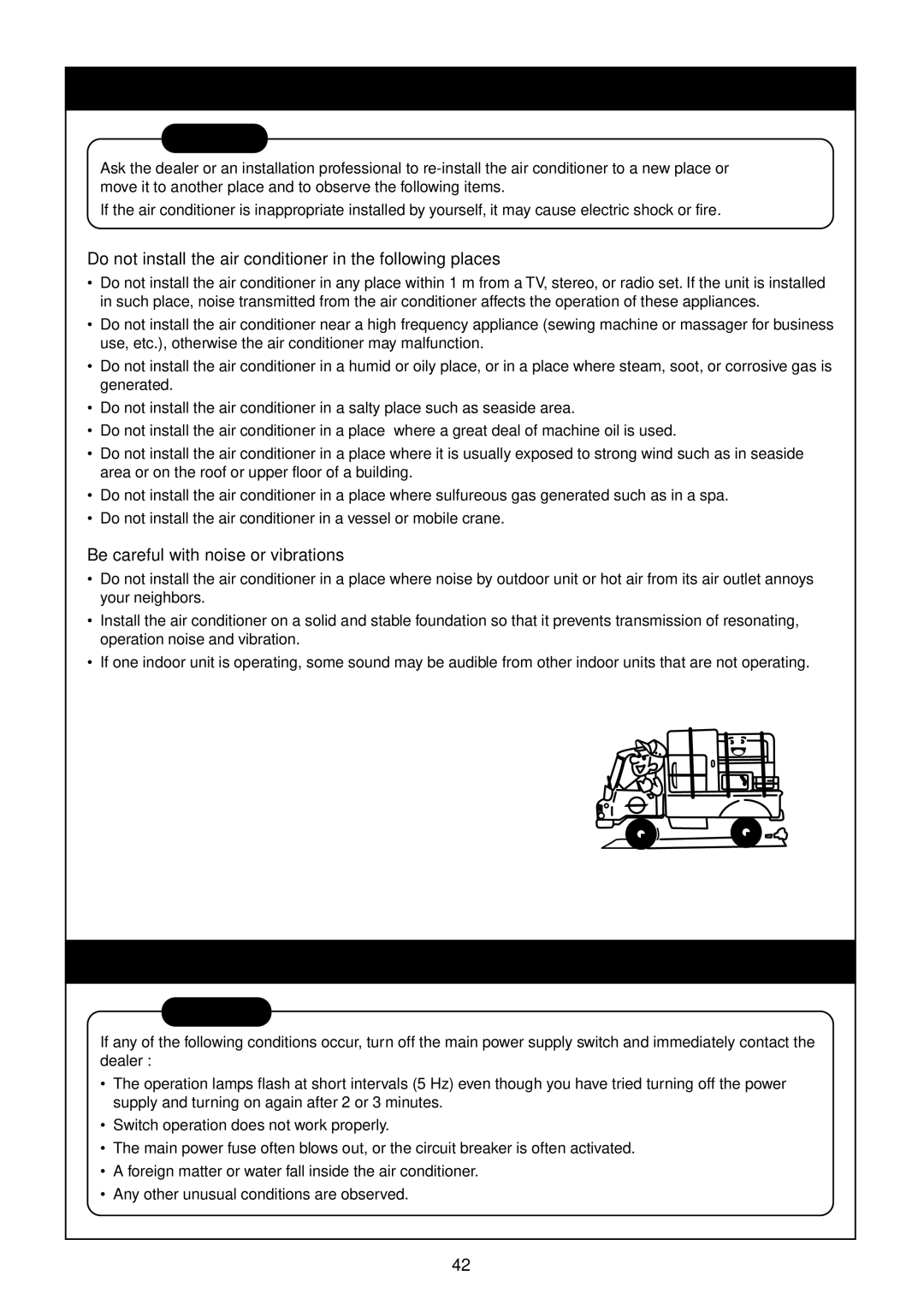 Toshiba R410A Re-Installation, Troubles and Causes, Do not install the air conditioner in the following places 