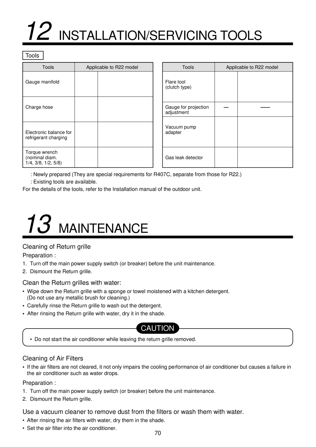 Toshiba R410A INSTALLATION/SERVICING Tools, Maintenance, Cleaning of Return grille, Clean the Return grilles with water 