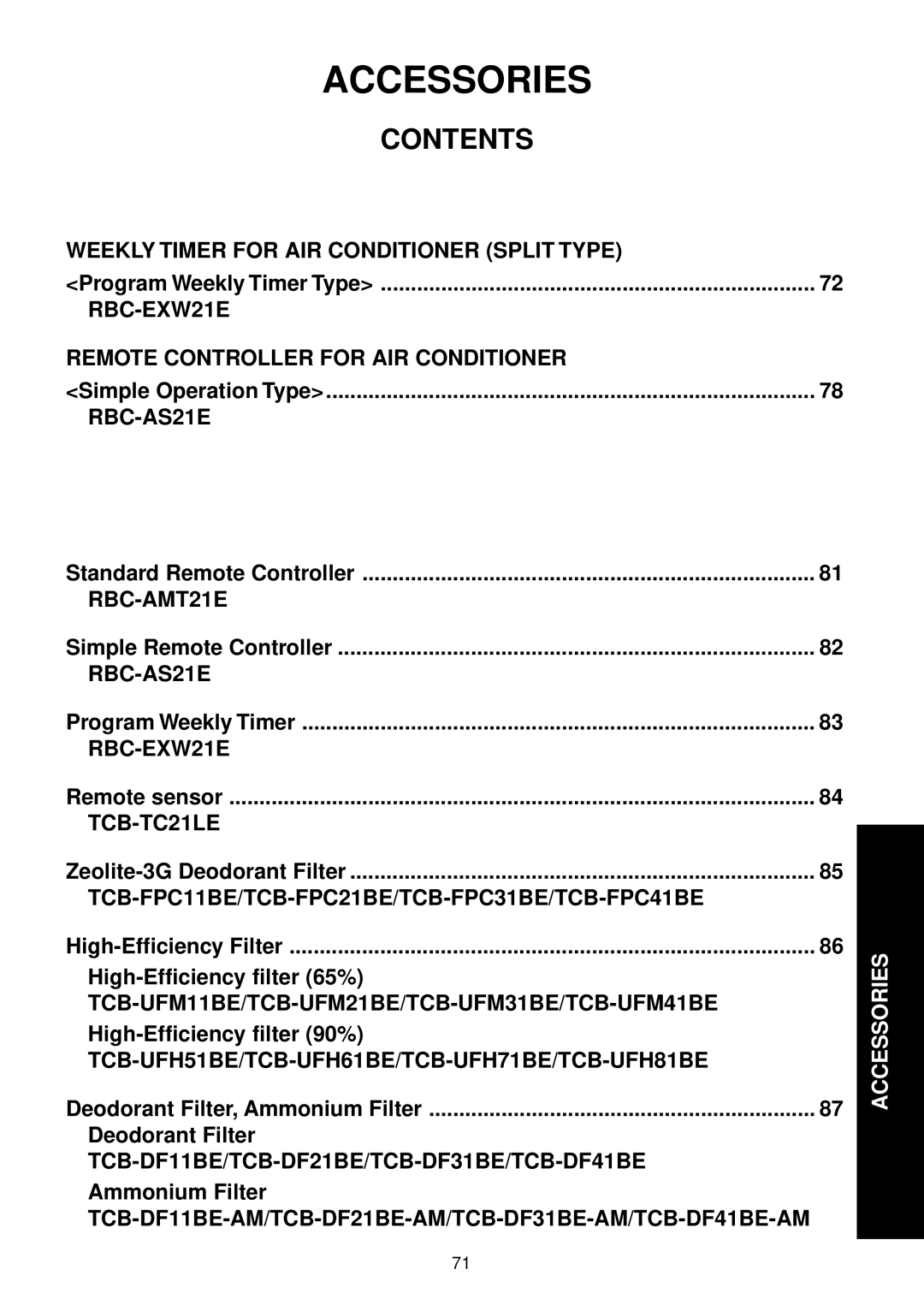 Toshiba R410A service manual Accessories, Contents 