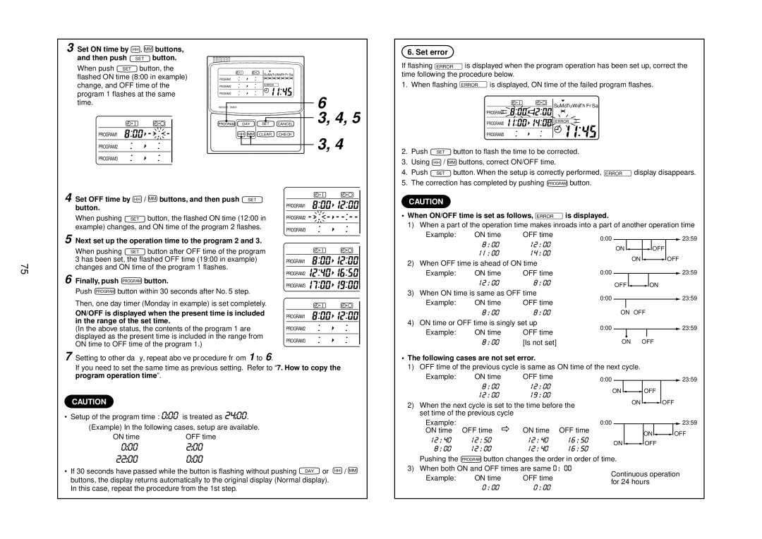Toshiba R410A Set on time by HH MM buttons Then push, When push SET Button, Set error, Finally, push Program button 