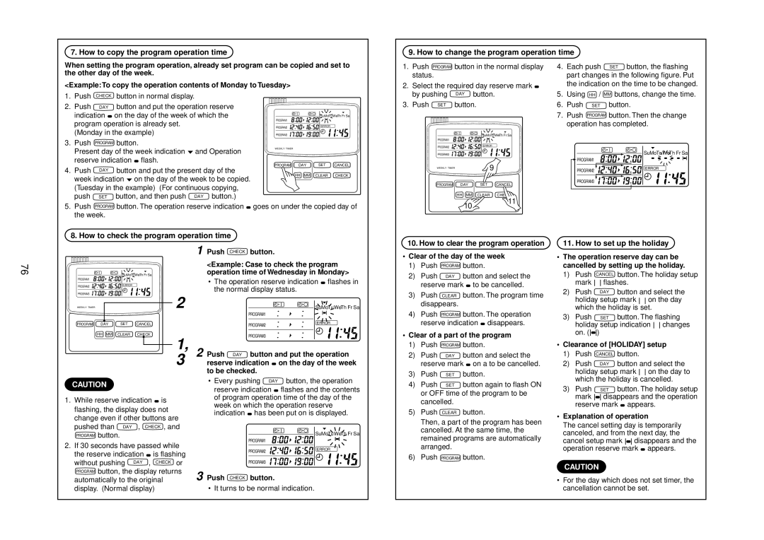 Toshiba R410A service manual Push DAY button and put the operation, To be checked, Clear of a part of the program 