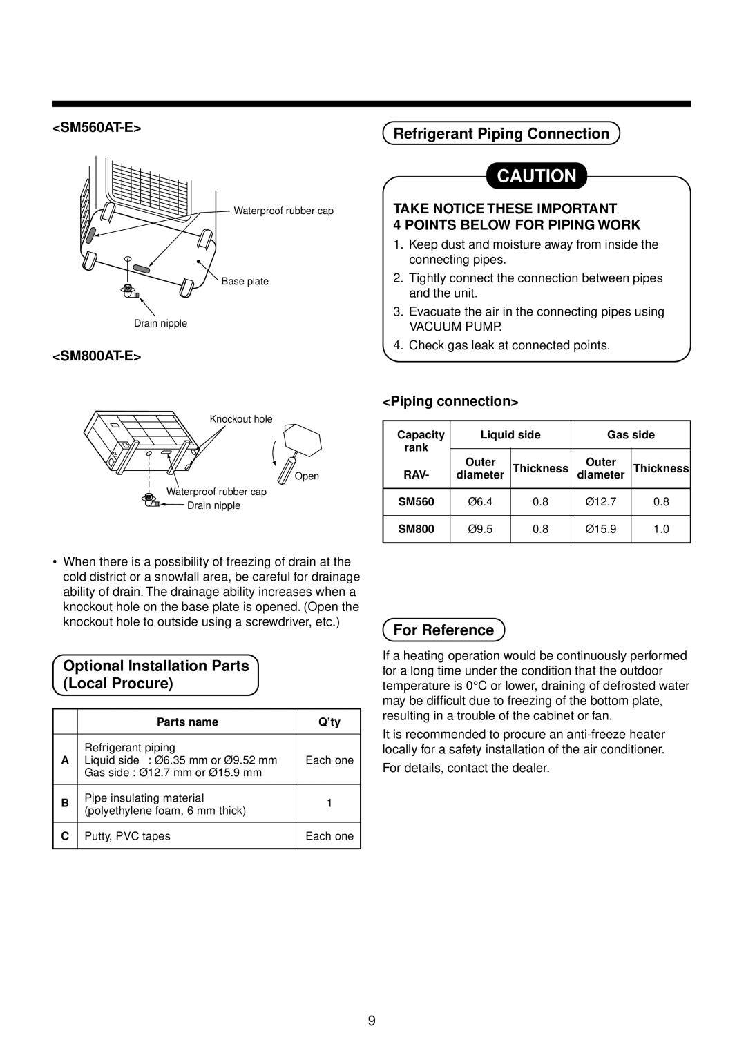 Toshiba R410A Refrigerant Piping Connection, Optional Installation Parts Local Procure, For Reference, Piping connection 