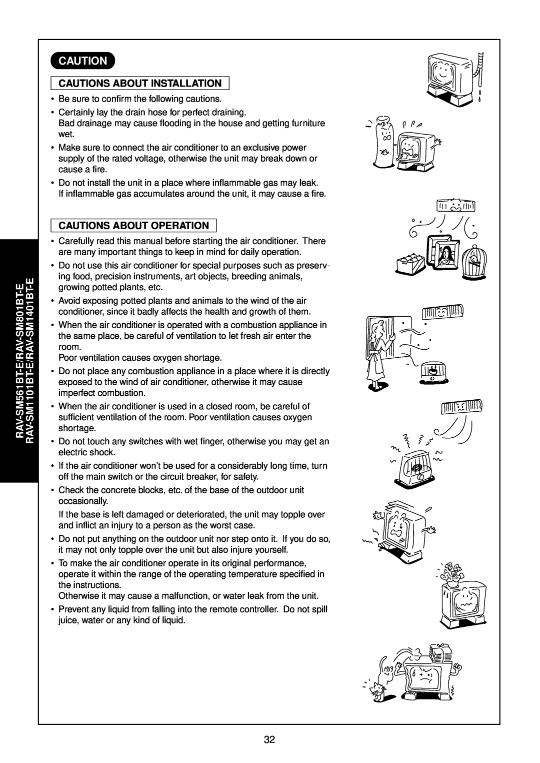 Toshiba R410A service manual Cautions About Installation, Cautions About Operation 