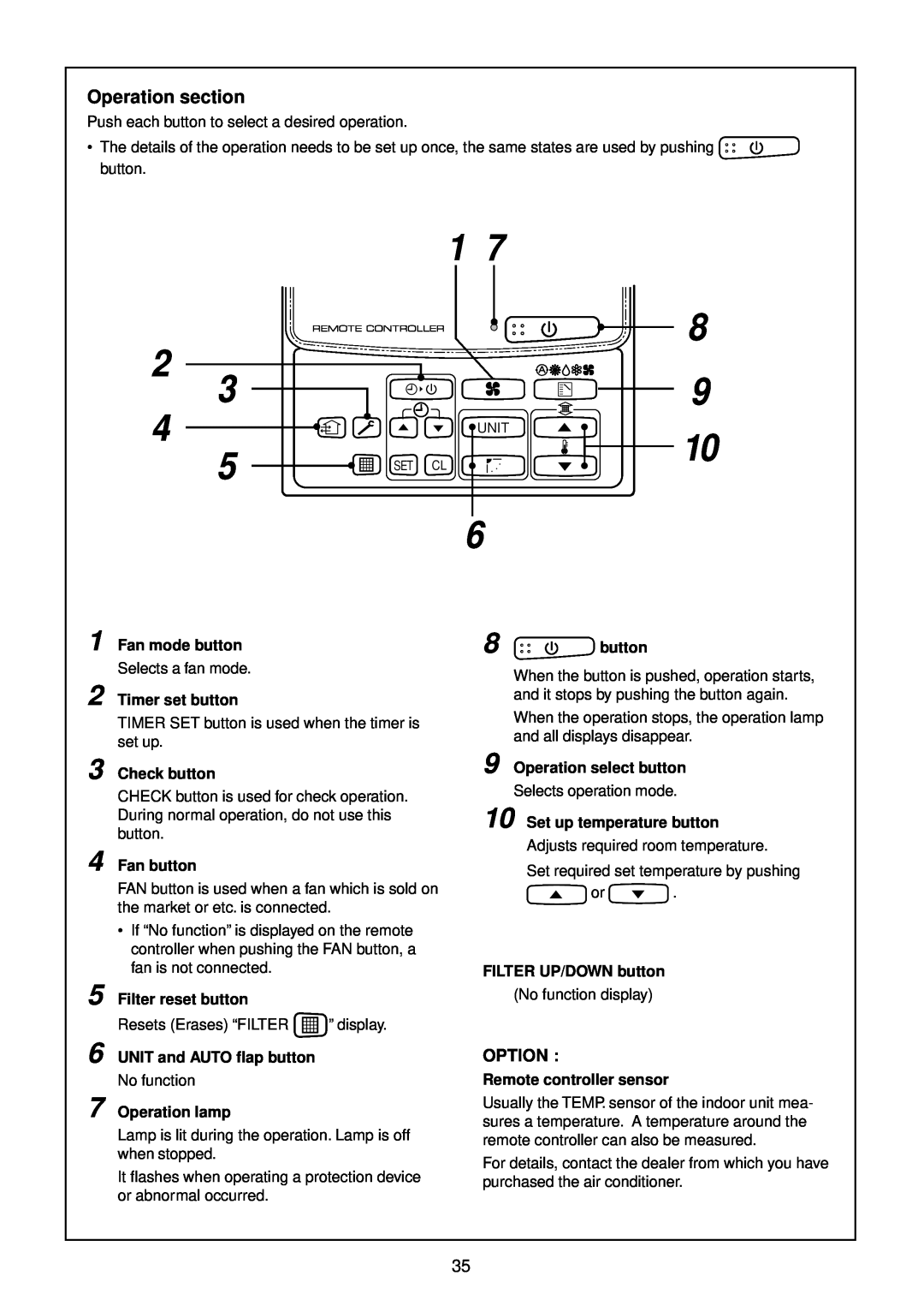 Toshiba R410A service manual Operation section, Option 