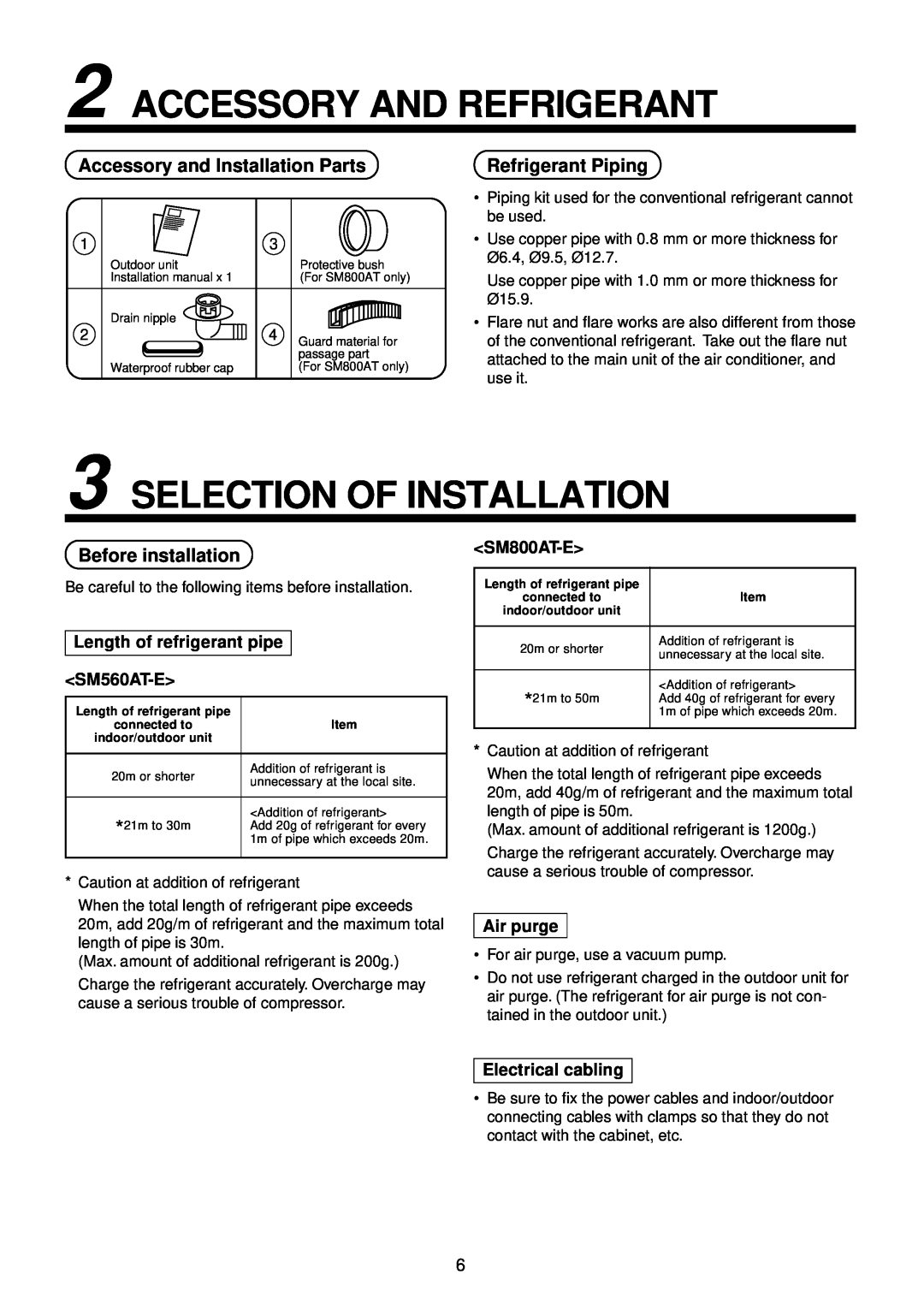 Toshiba R410A Accessory And Refrigerant, Selection Of Installation, Accessory and Installation Parts, Refrigerant Piping 