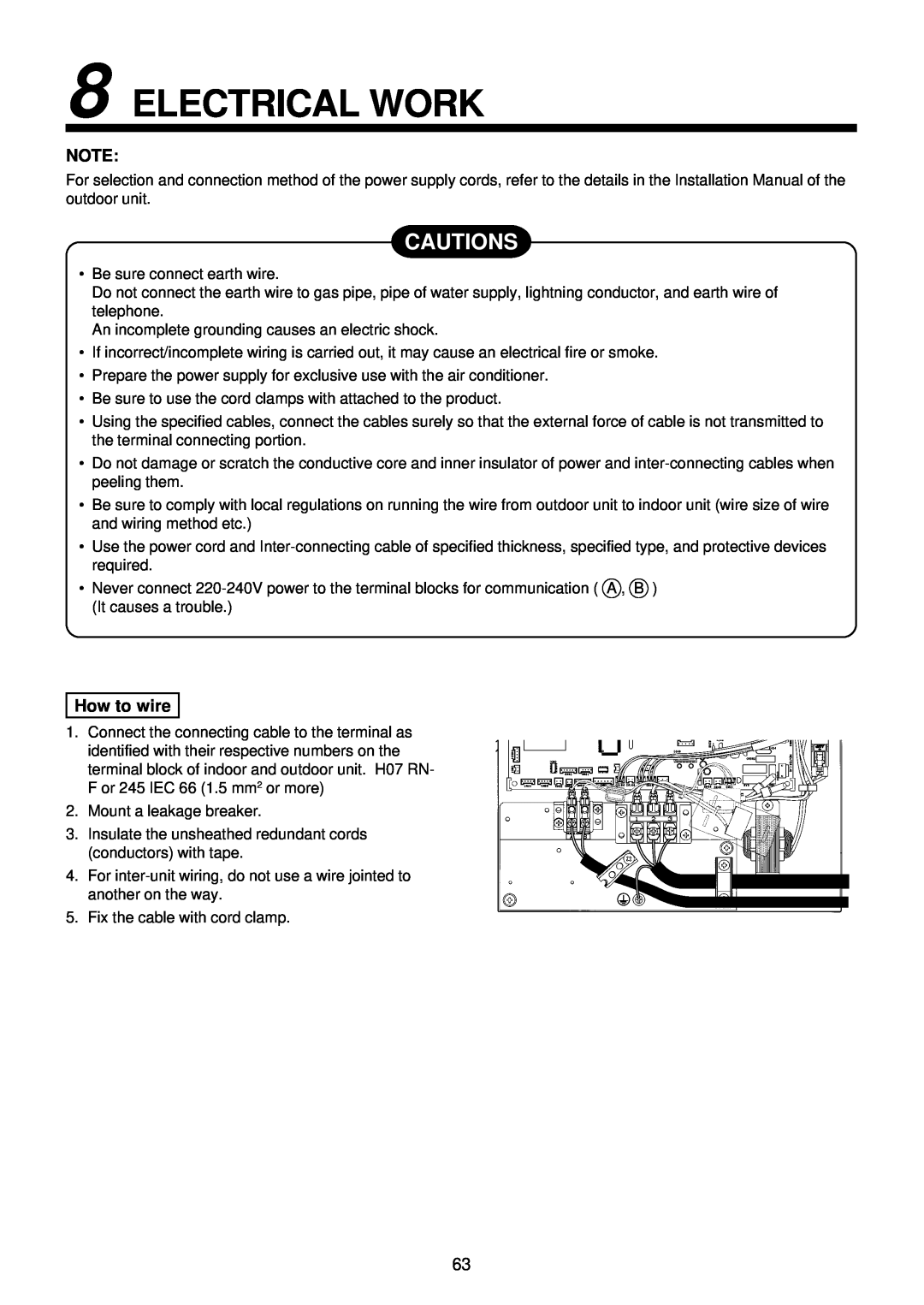 Toshiba R410A service manual Electrical Work, Cautions, How to wire 