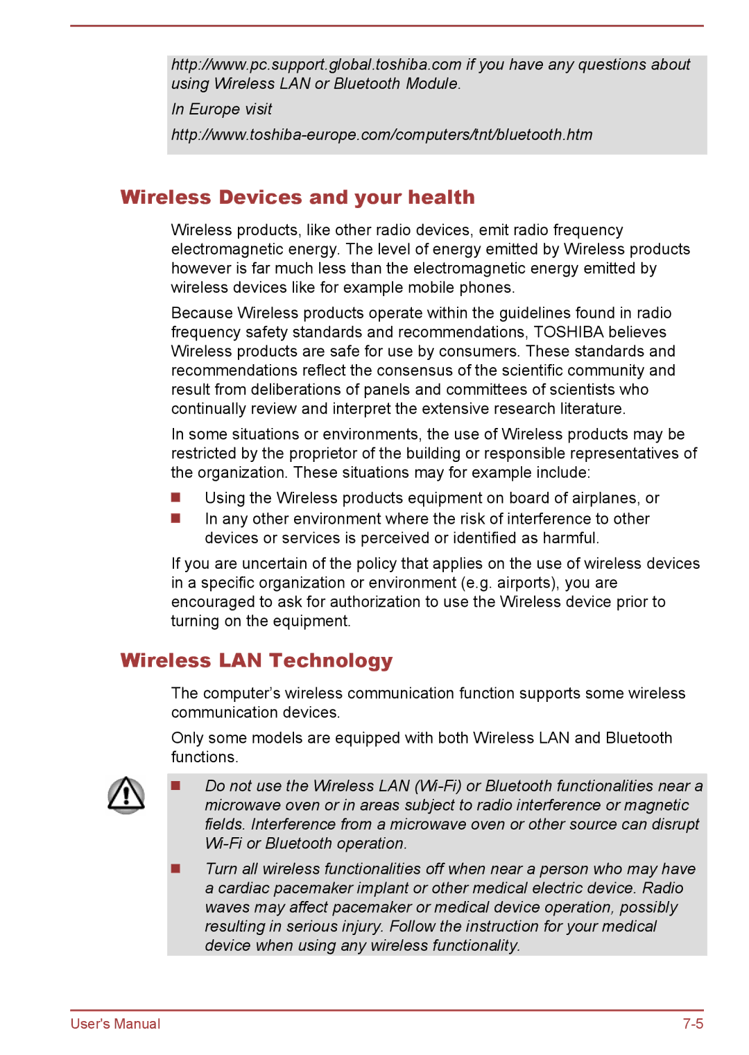 Toshiba C50-B, R50-B user manual Wireless Devices and your health, Wireless LAN Technology 