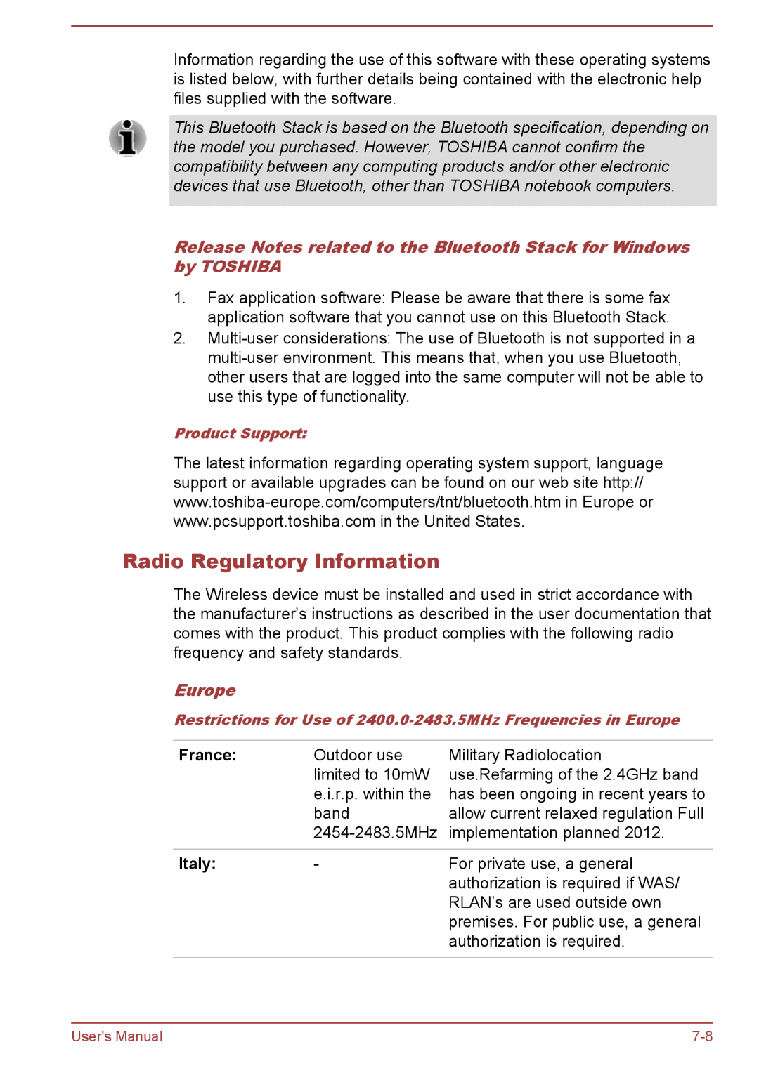 Toshiba R50-B, C50-B user manual Radio Regulatory Information, Europe 