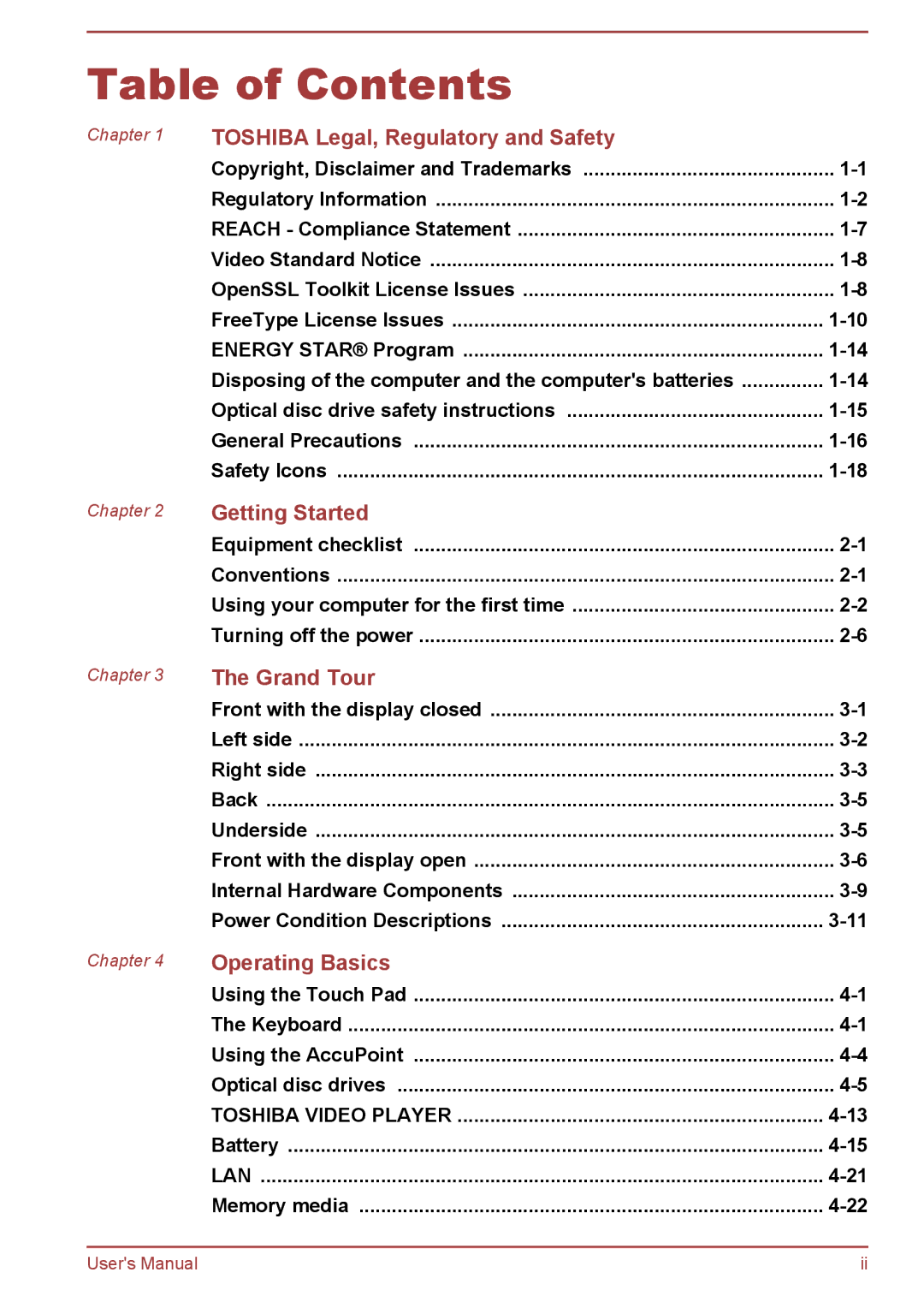 Toshiba R50-B, C50-B user manual Table of Contents 