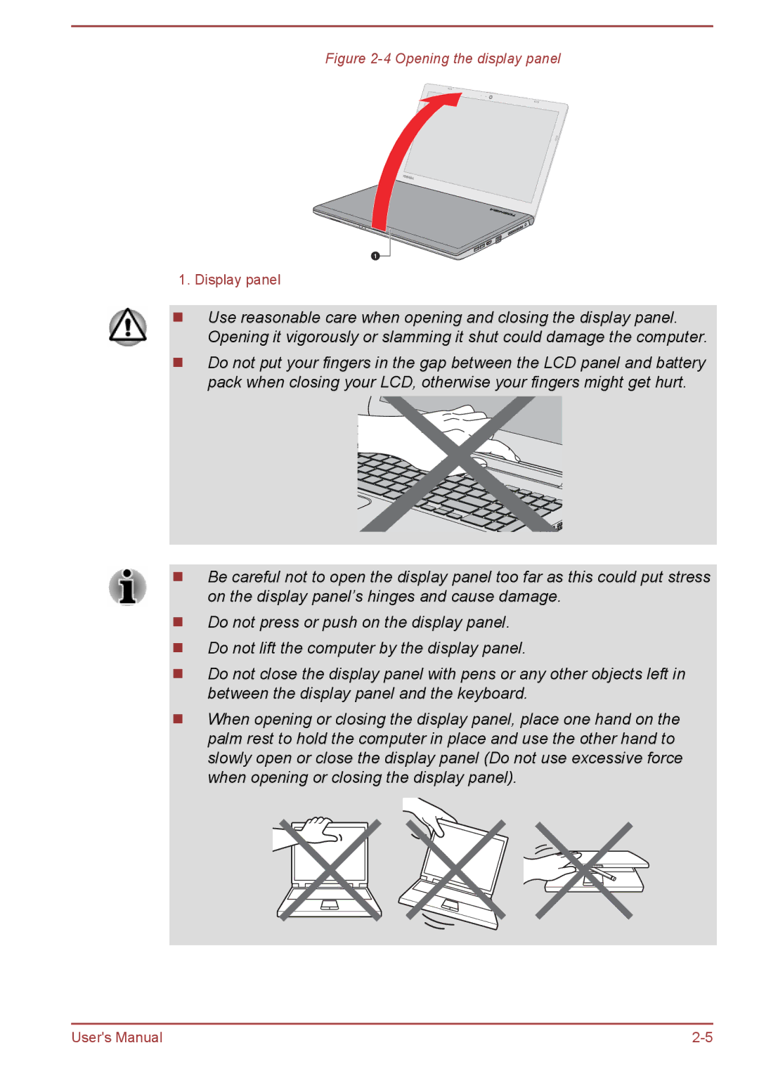 Toshiba C50-B, R50-B user manual Opening the display panel 