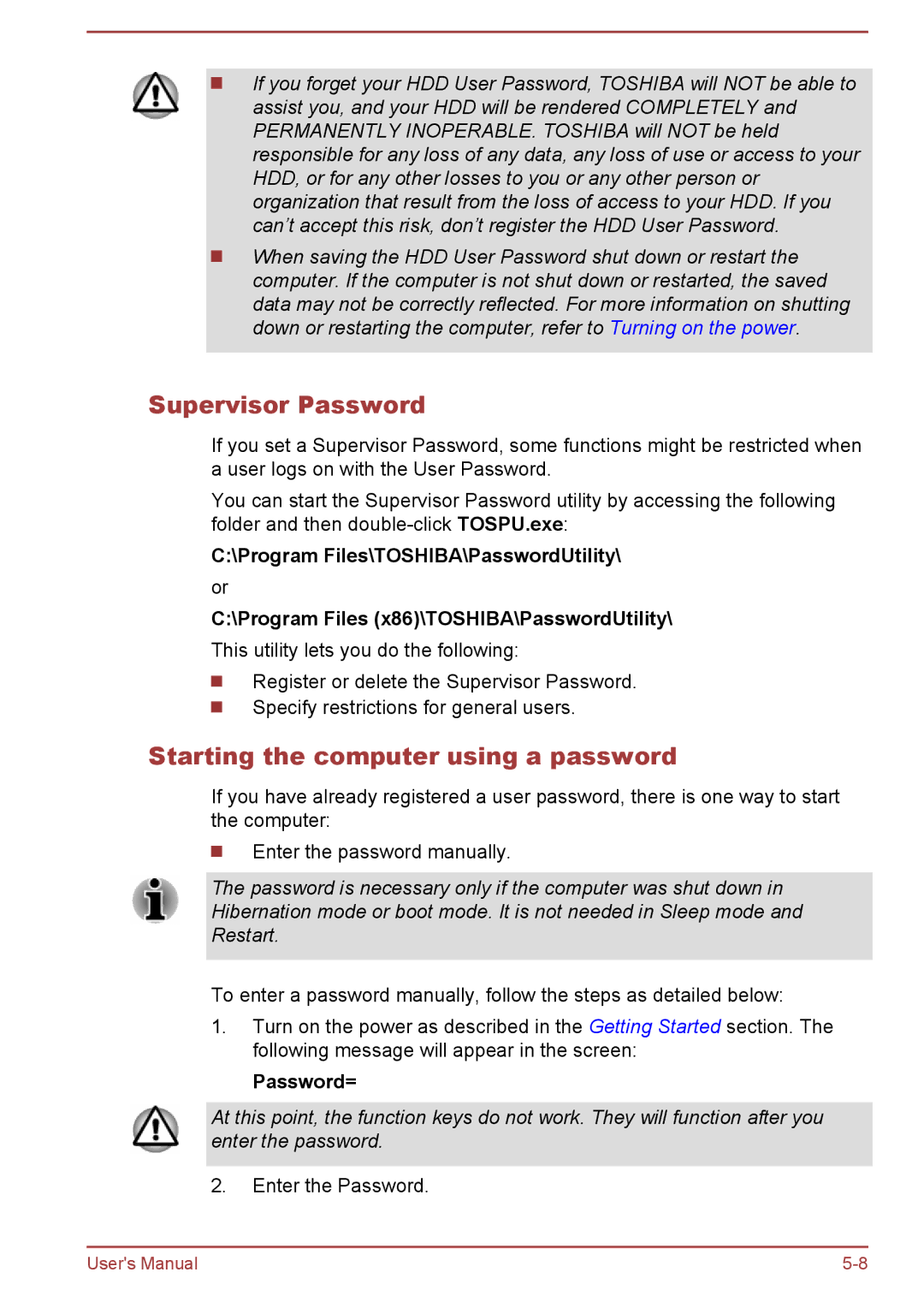 Toshiba C50-B, R50-B user manual Supervisor Password, Starting the computer using a password, Password= 