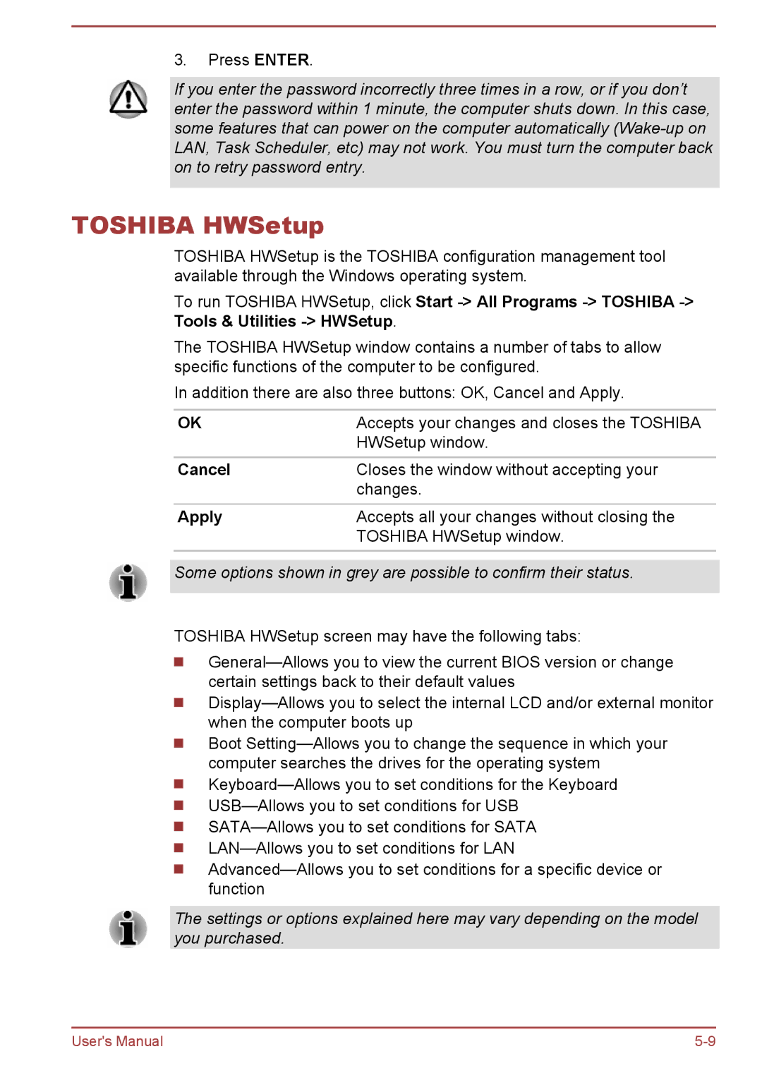 Toshiba R50-B, C50-B user manual Toshiba HWSetup, Cancel, Apply 