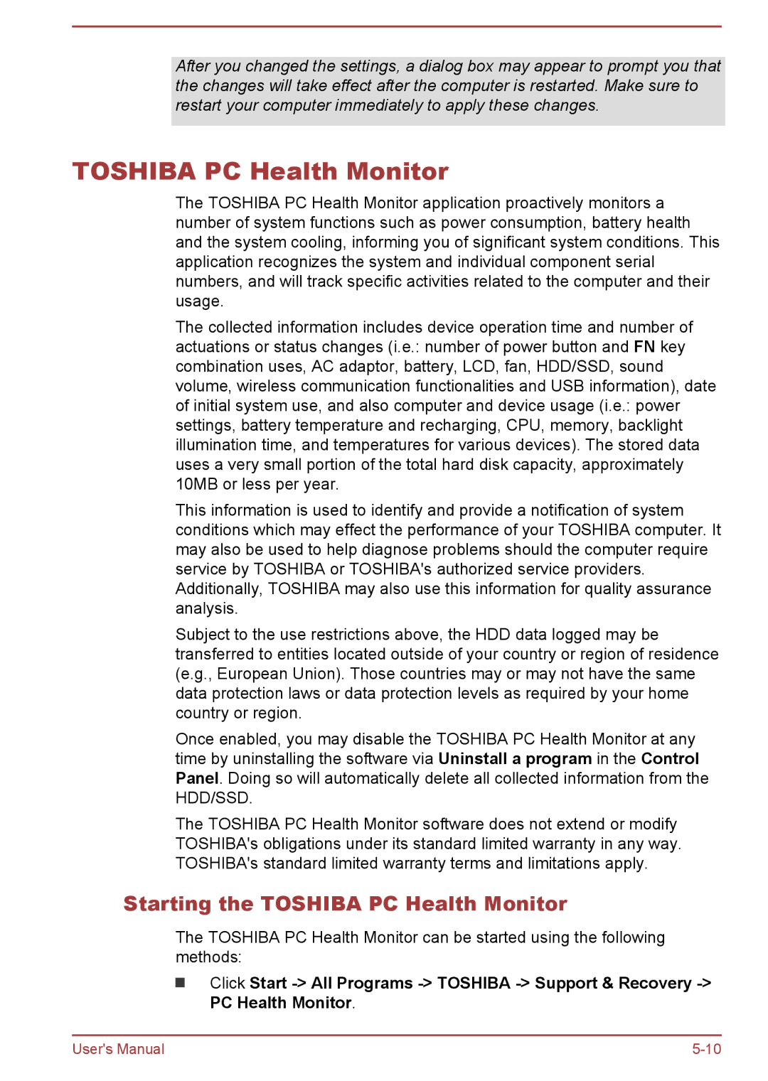 Toshiba C50-B, R50-B user manual Starting the Toshiba PC Health Monitor 