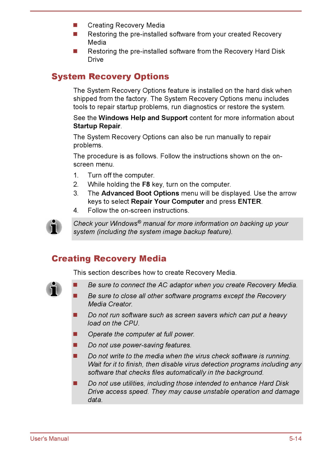 Toshiba C50-B, R50-B user manual System Recovery Options, Creating Recovery Media 