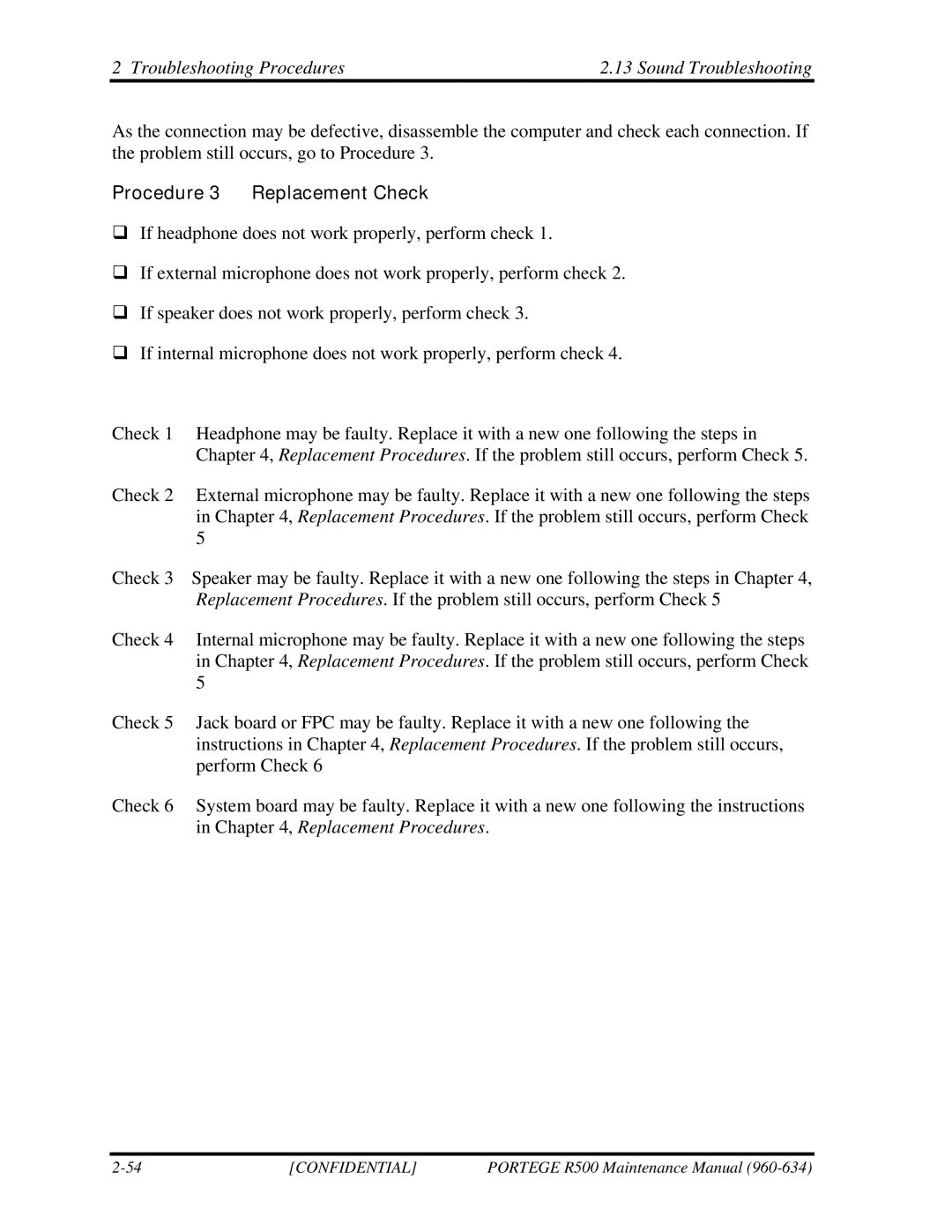 Toshiba r500 manual Troubleshooting Procedures Sound Troubleshooting 