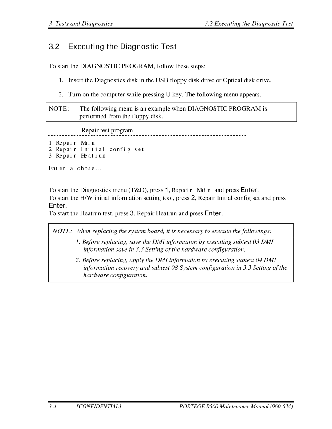 Toshiba r500 manual Tests and Diagnostics Executing the Diagnostic Test 