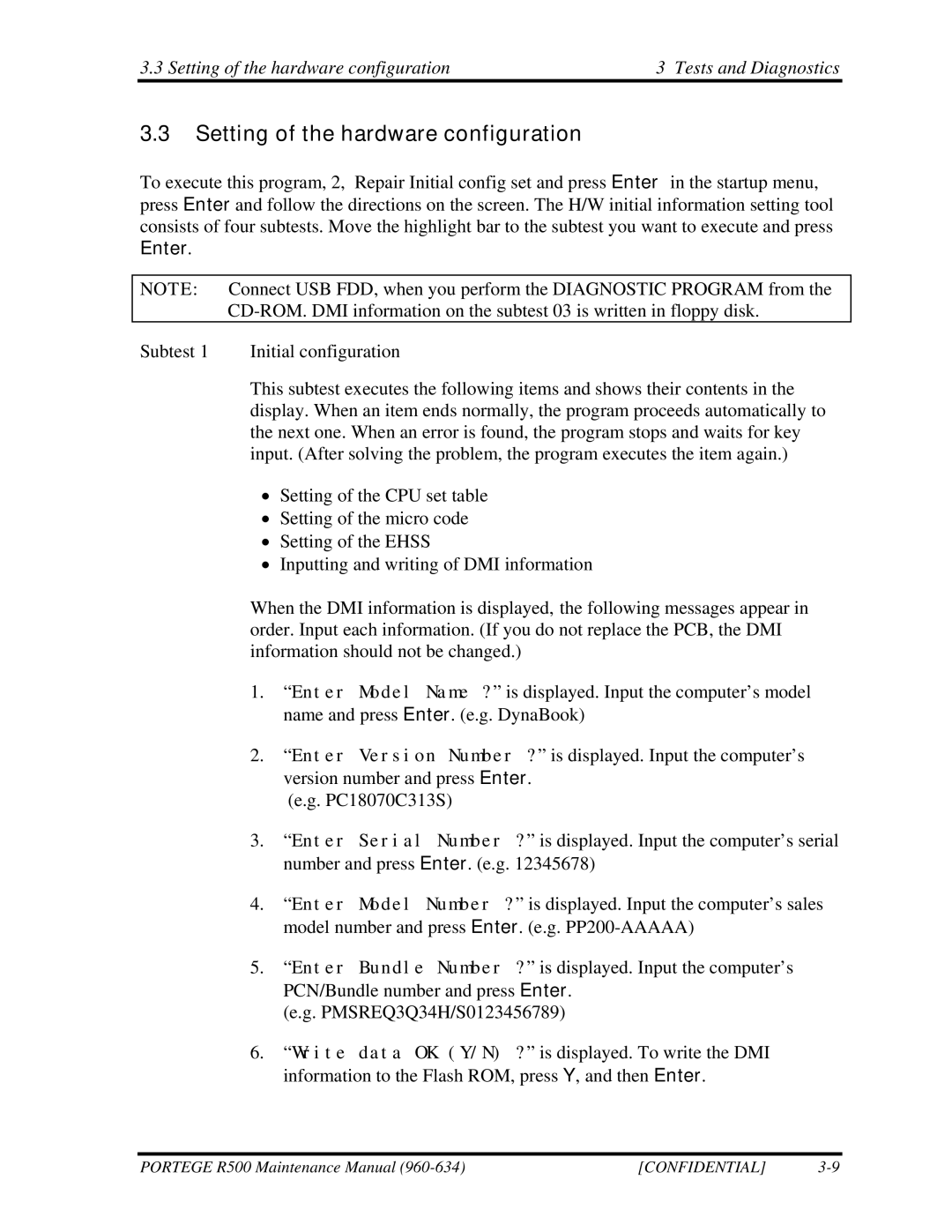 Toshiba r500 manual Setting of the hardware configuration Tests and Diagnostics 