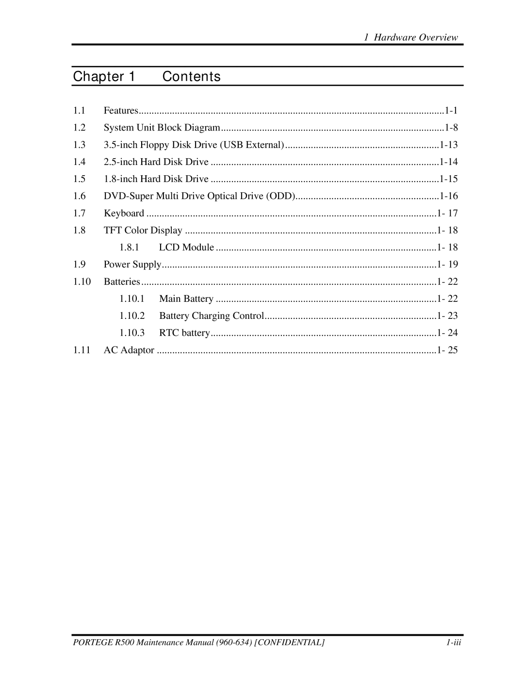 Toshiba r500 manual Chapter Contents 