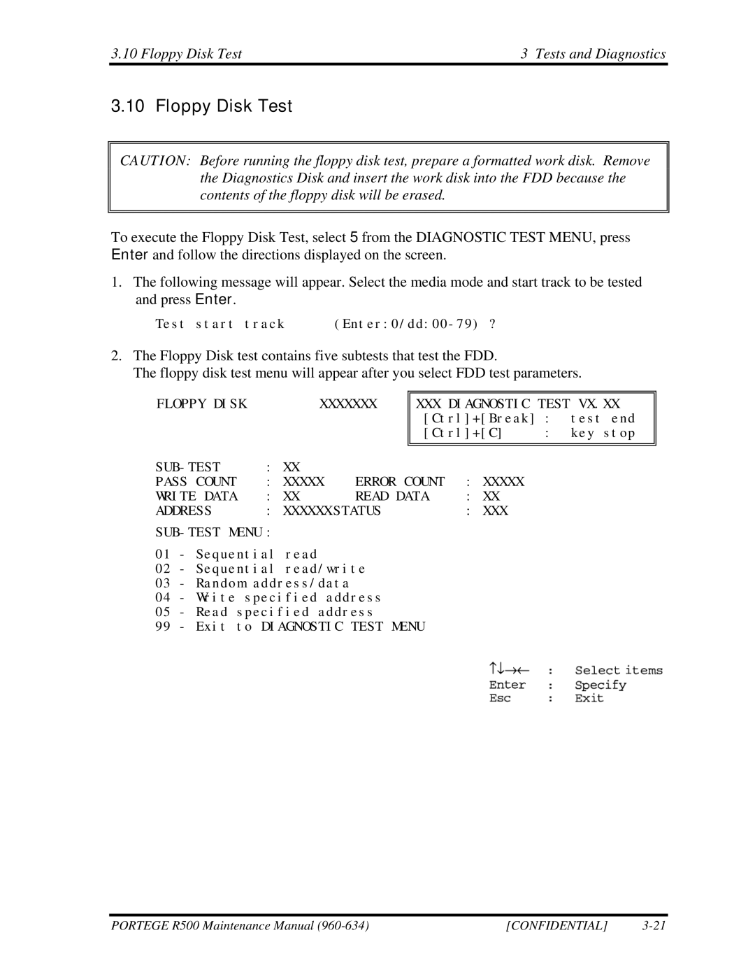 Toshiba r500 manual Floppy Disk Test Tests and Diagnostics 