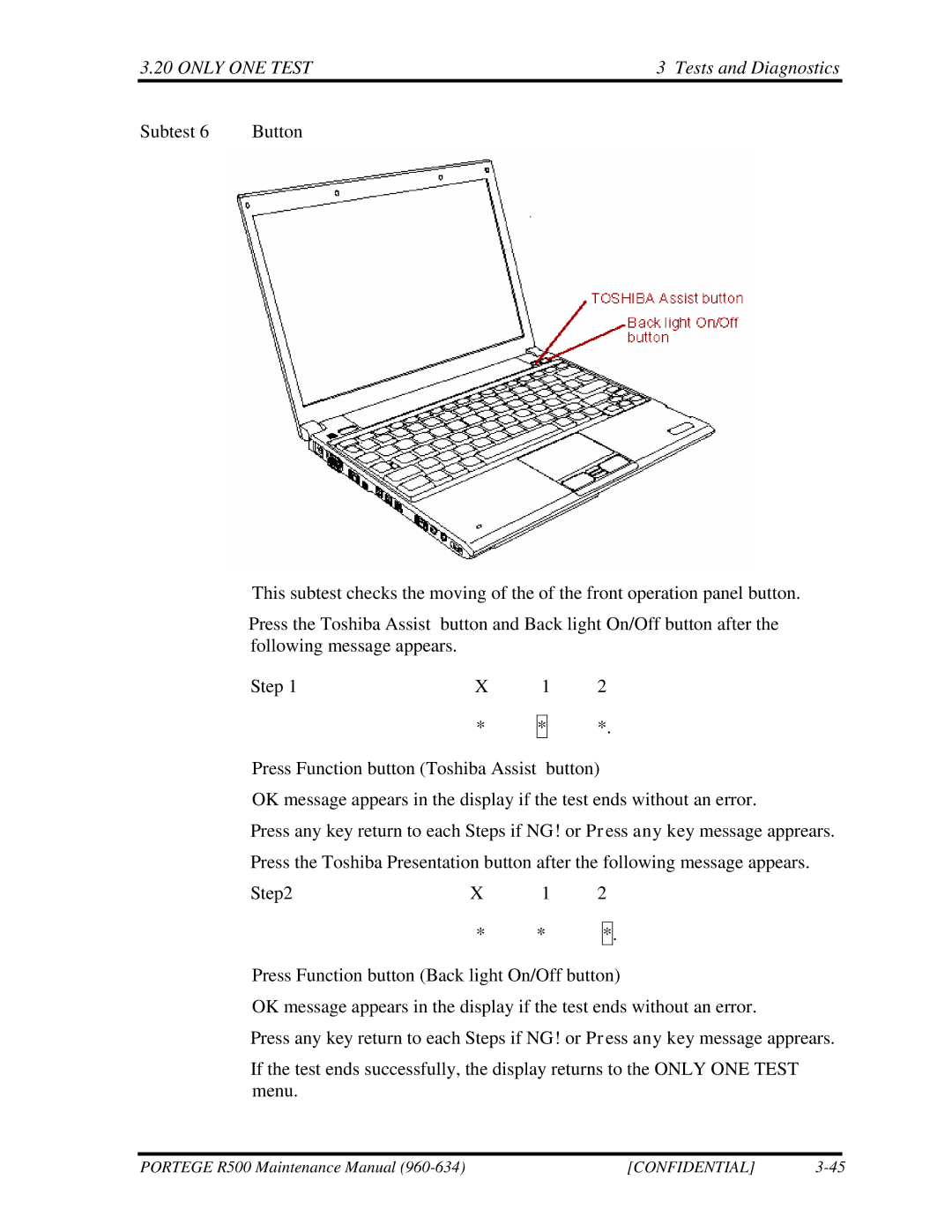 Toshiba r500 manual Subtest Button 