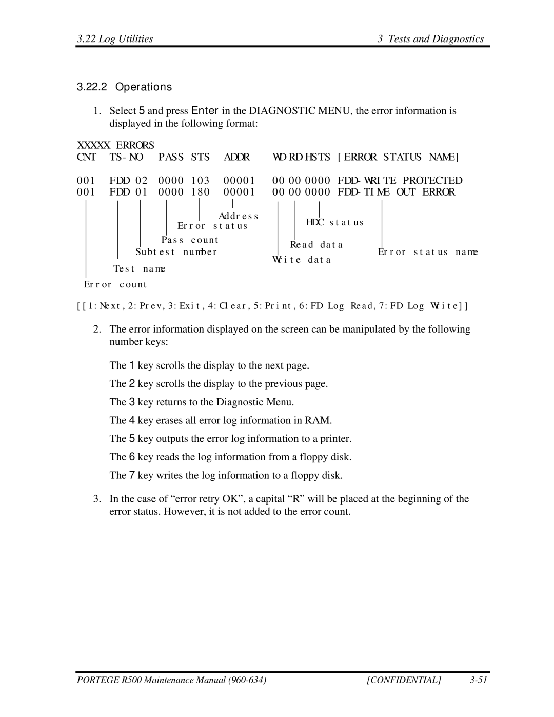 Toshiba r500 manual Log Utilities Tests and Diagnostics, 00 00 0000 FDD-WRITE Protected 