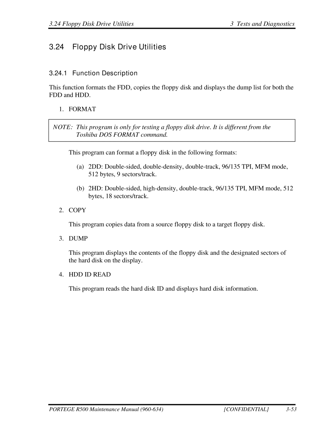 Toshiba r500 manual Floppy Disk Drive Utilities Tests and Diagnostics 