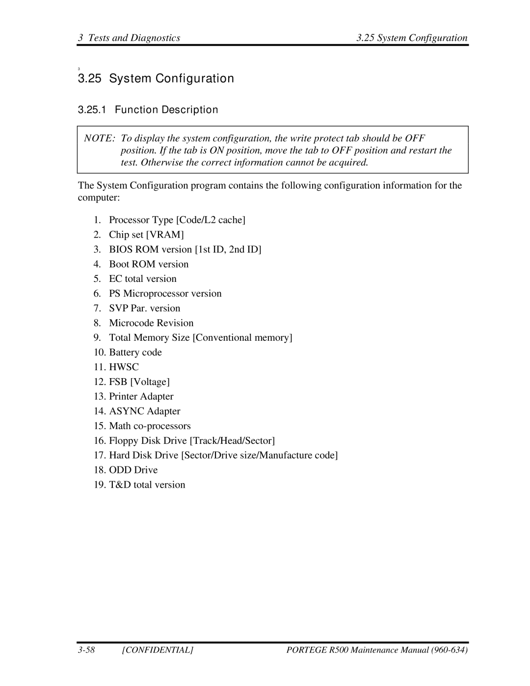 Toshiba r500 manual Tests and Diagnostics System Configuration 