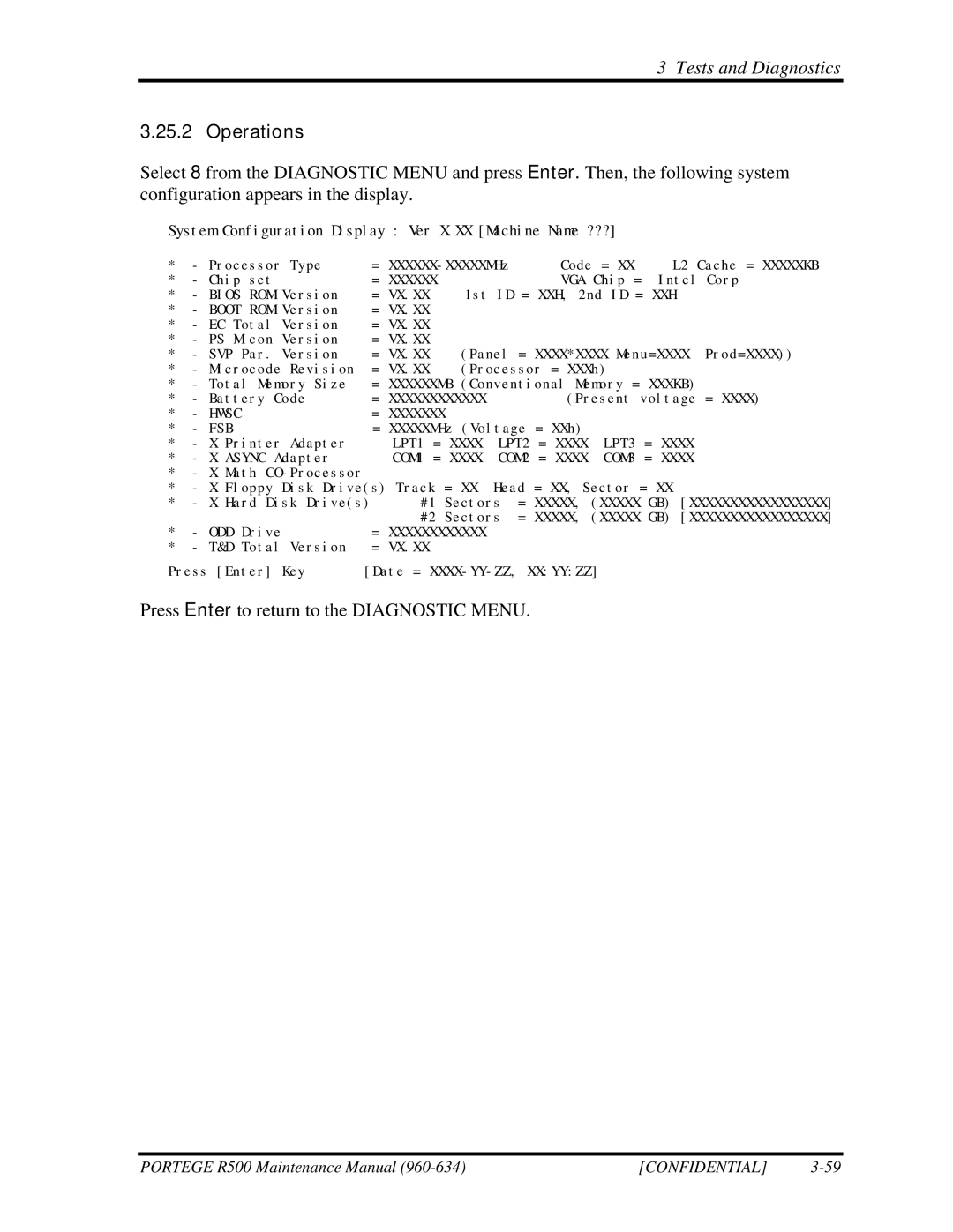 Toshiba r500 manual Press Enter to return to the Diagnostic Menu 