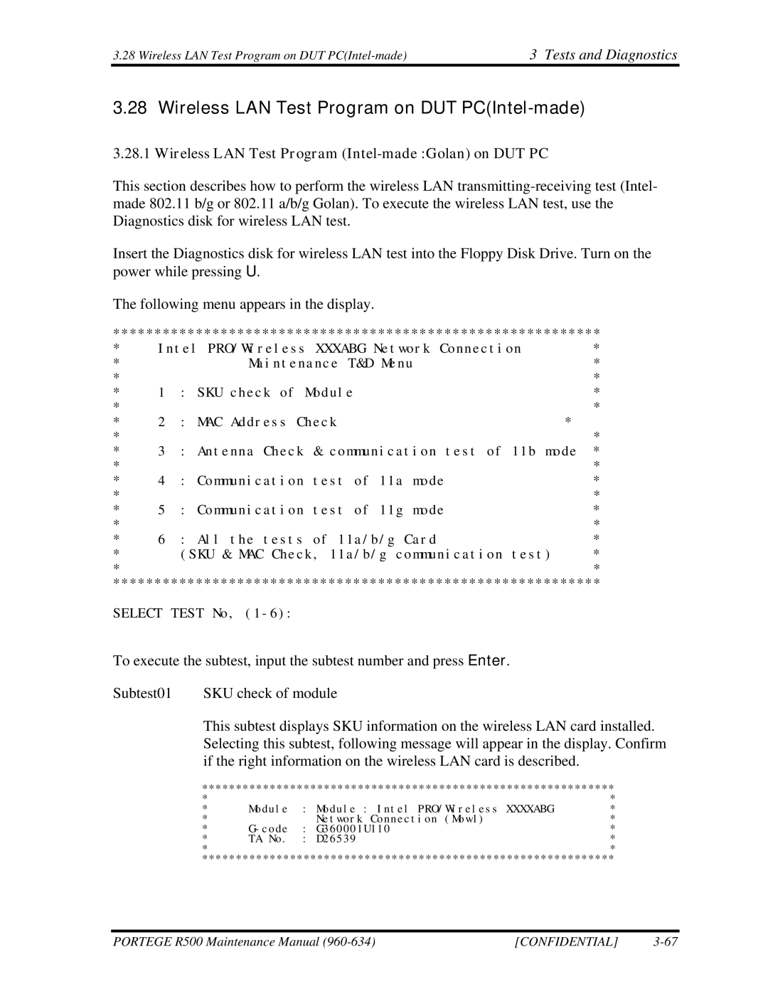 Toshiba r500 manual Wireless LAN Test Program on DUT PCIntel-made, Wireless LAN Test Program Intel-made Golan on DUT PC 